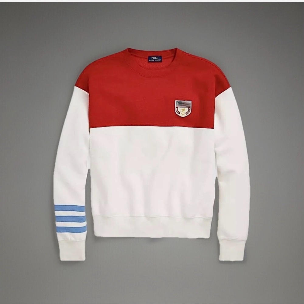 NWT Polo Ralph Lauren Sweatshirt Color Block Pony Logo Flag Crest Women's Medium
